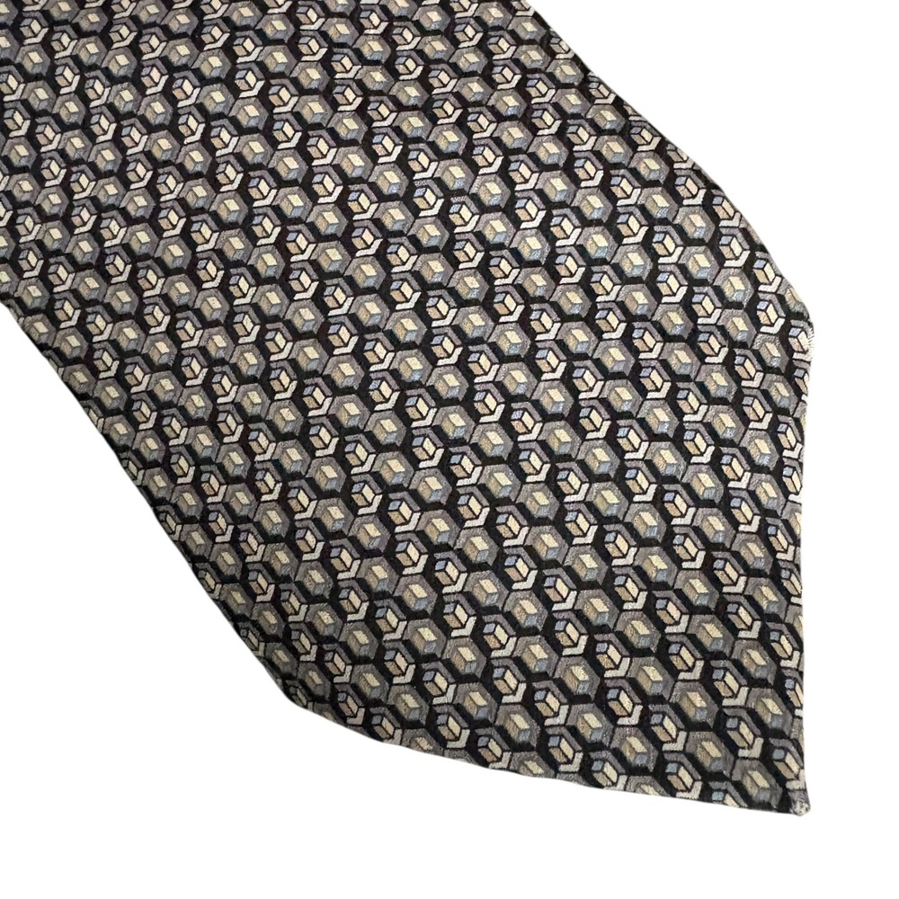 DKNY Men's Silk Tie Geometric Cube Pattern Gray Black Blue business professional